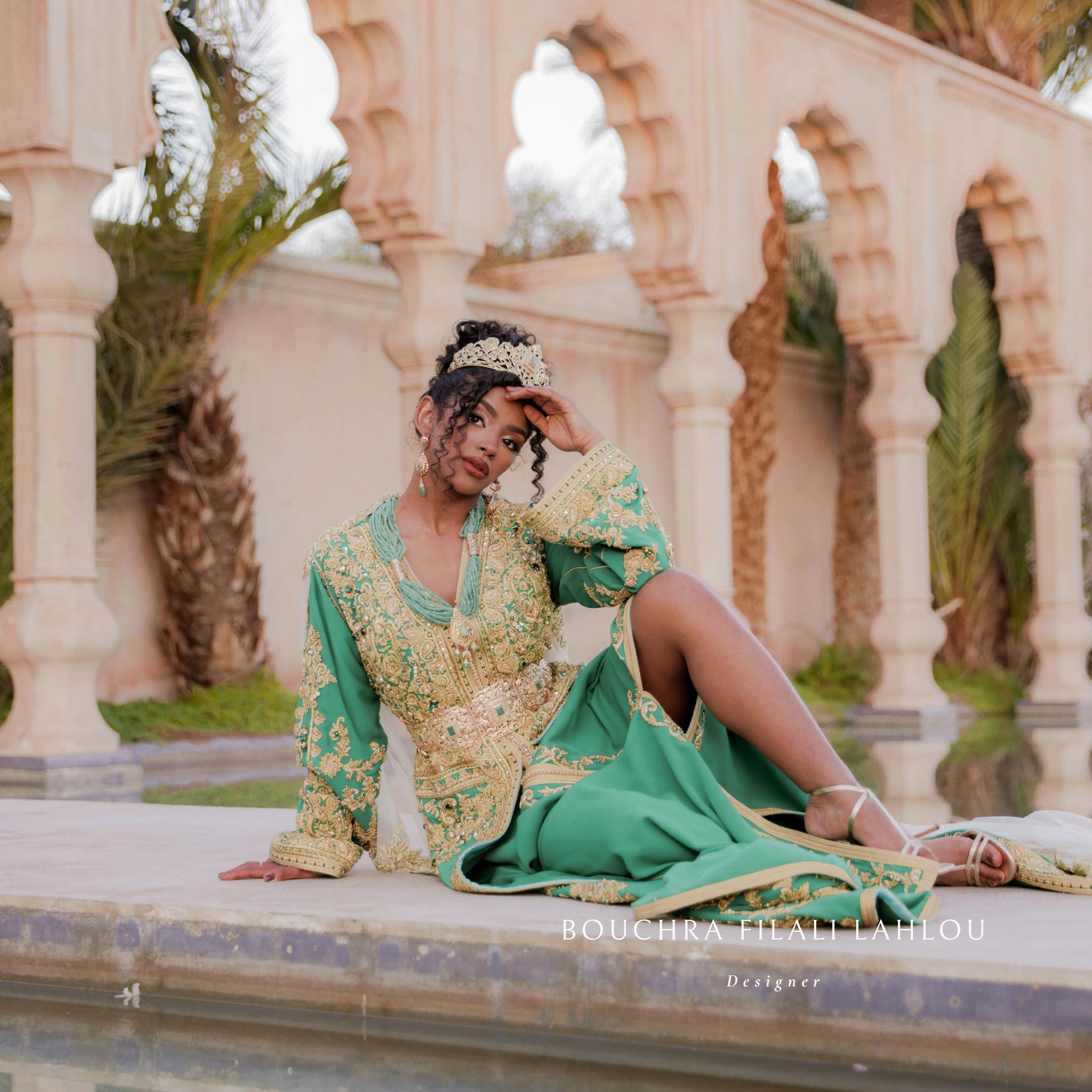 Tifawt Luxury Kaftan Swarovski Green Bouchra Filali Lahlou